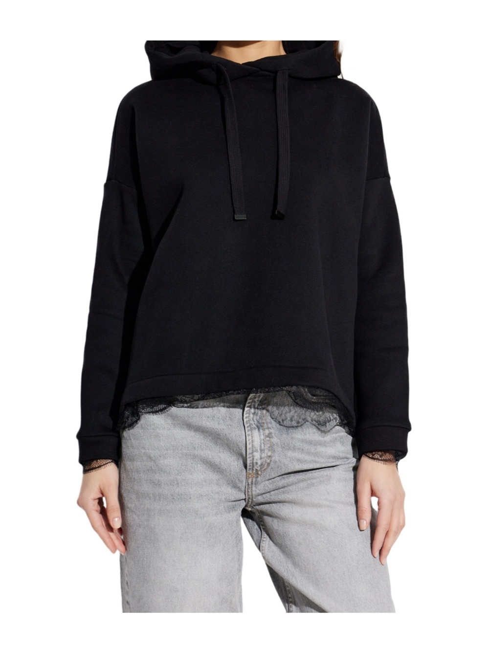 AllSaints Nia Women's Black Lace Trim Hoodie S